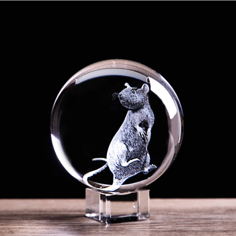 3D Laser Zodiac Rat Crystal Ball